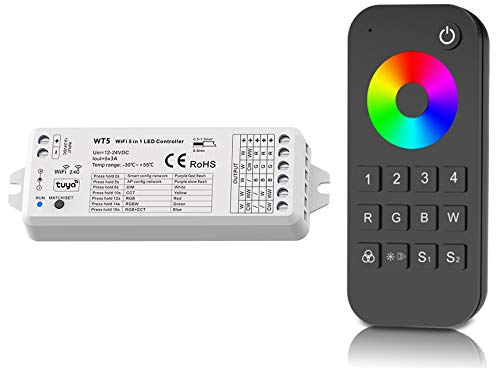 LEDUX WiFi & Funk 5 in1 LED Controller für einfarbige, RGB, RGB+W, CCT, RGB+CCT Leuchten, Lichtstreifen und mehr (RGB+W/Fernbedienung 4xZonen)