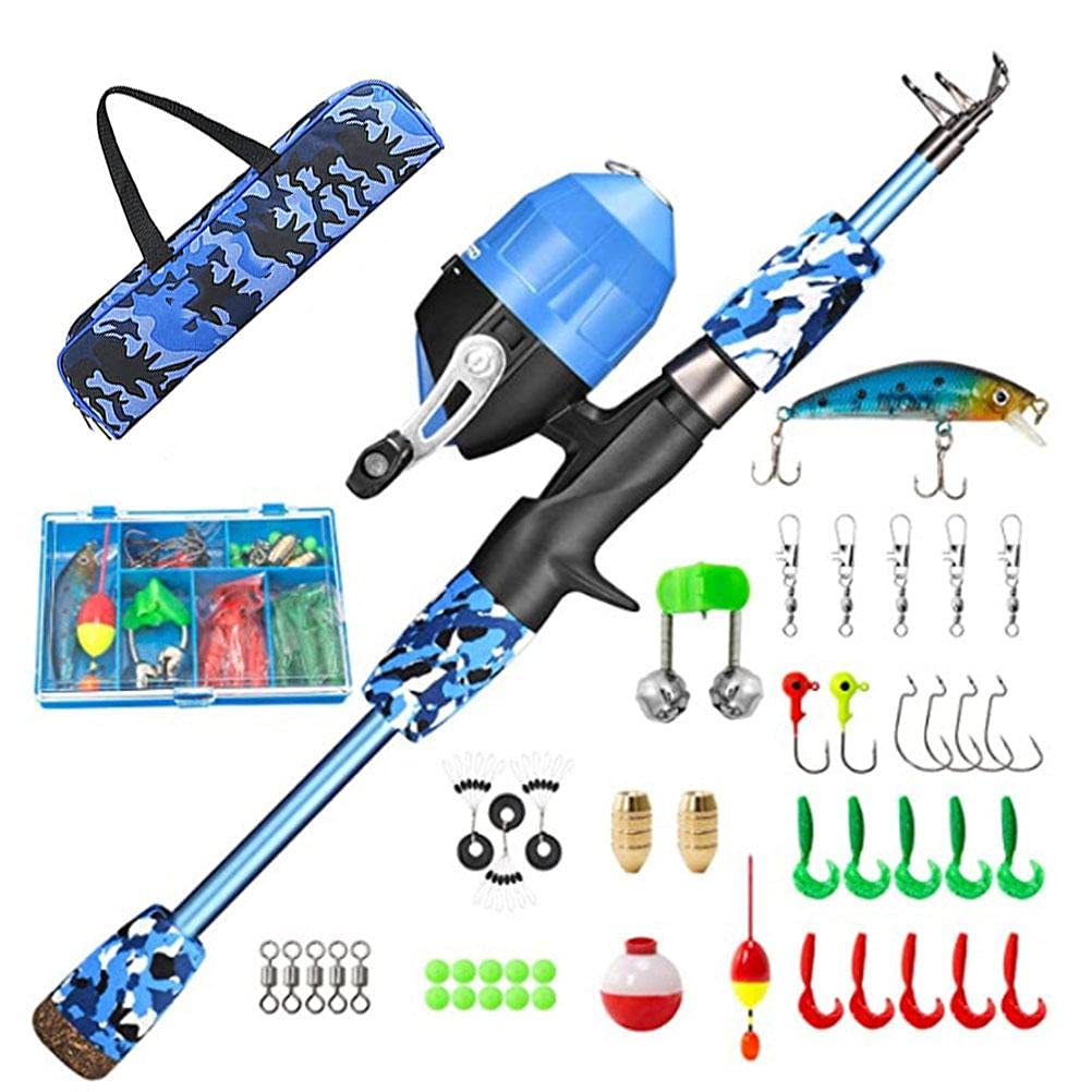 Kinder Angelrute Set, Tragbare Teleskop Angelrute und Rolle Combo Kit für Kinder Full Fishing Ausrüstung