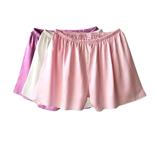 Wantschun Damen Satin Silk Shorts Hose Schlafanzug Pyjama Nachtwäsche Unterwäsche Weiß+Lila+Rosa EU XS