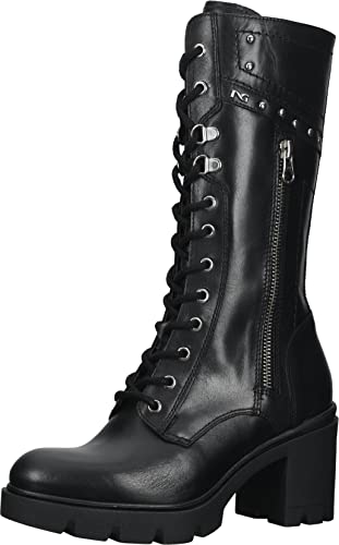 NeroGiardini I205882D Handschuh Schwarz Technische Stiefel für Damen aus Leder mit Reißverschluss und Schnürsenkeln, Schwarz , 36 EU