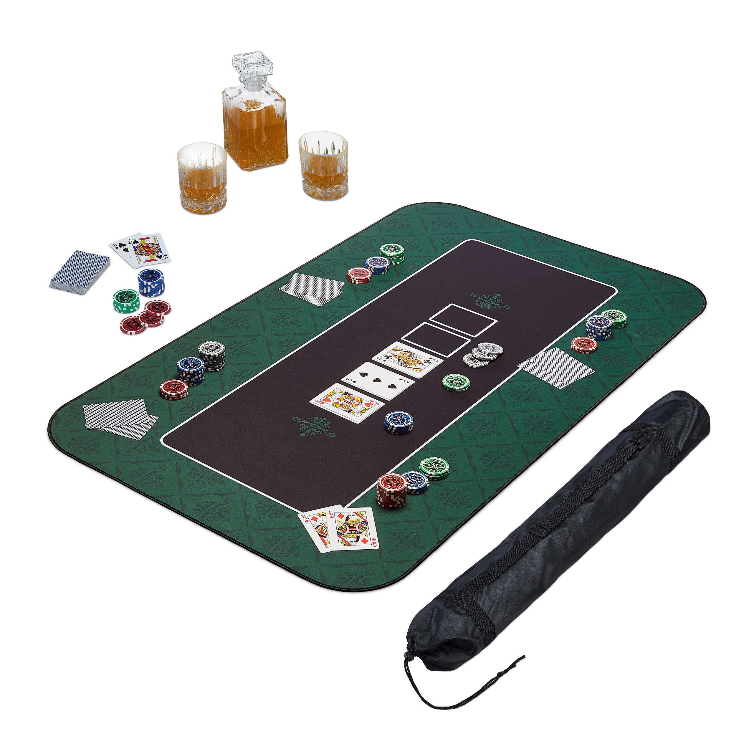 Relaxdays Pokermatte 100 x 60 cm, Texas Holdem, Pokertischauflage groß, rutschhemmend, Polyester, Pokerzubehör, grün