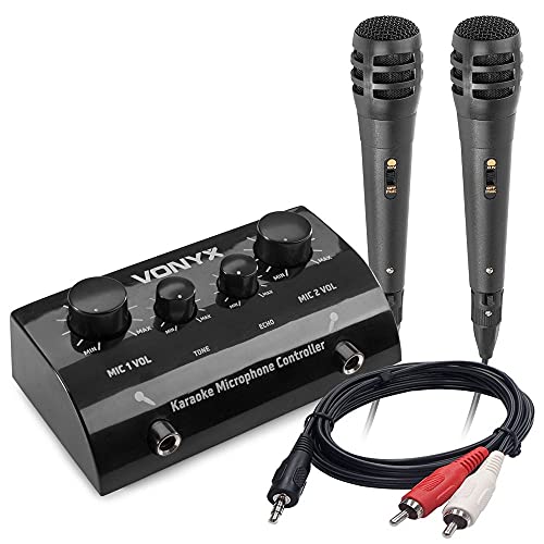 Karaokeanlage - Vonyx AV430B - Mischpult mit Mikrofonen und Kabeln - Verwandeln Sie Ihre Stereoanlage in eine echte Karaokeanlage! - Schwarz