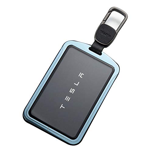Kwak's Kartenhalter Kompatibel für Tesla Modell 3 Aluminiumlegierung Schlüsselabdeckung Gehärtetes Glasabdeckung All-Inclusive Kartenschutz(1#Charming Blue)