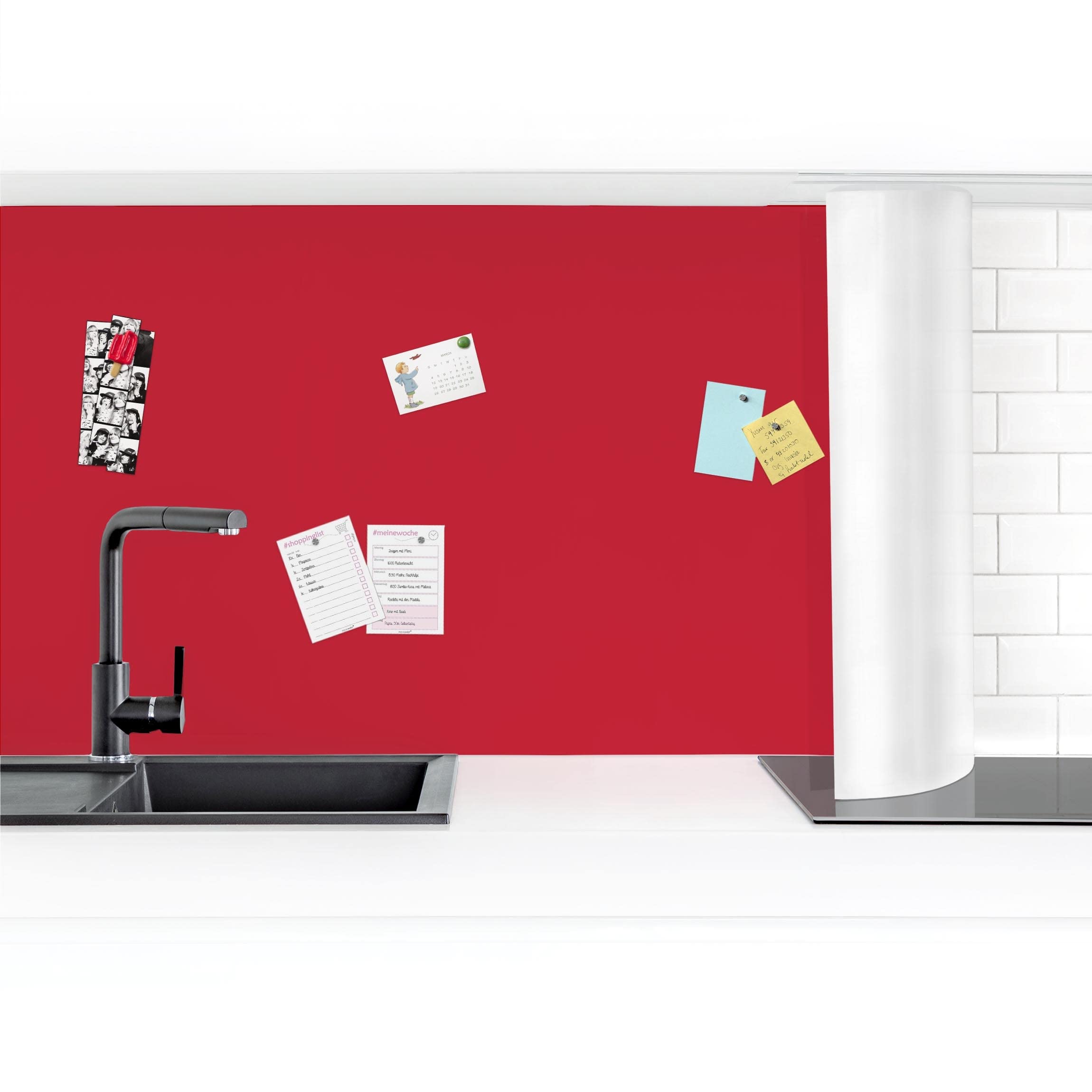 Bilderwelten Küchenrückwand Folie Magnetisch Matt 60x300 cm Kirschrot Spritzschutz Fliesenspiegel Küche-Rückwand Motiv Klebefolie