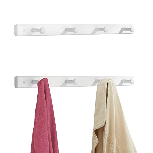 mDesign 2er-Set Hakenleiste aus Holz – dezente Wandgarderobe mit 4 Garderobenhaken – praktische Holzgarderobe zur Aufbewahrung von Mänteln, Jacken, Schals, Handtüchern – weiß