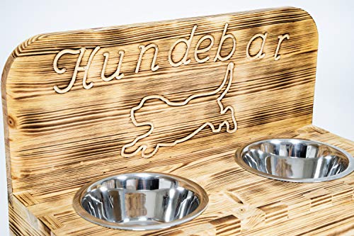 Hunsrück Manufaktur Hundebar S Futterbar inkl. 2X 700ml Futternapf für Hund Futterstation | Mit Rückwand für kleine bis mittlere Hunde