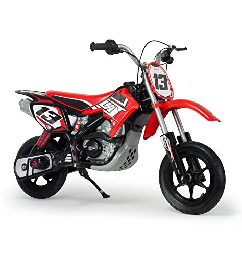 INJUSA - Moto Cross Red Fighter, Elektromotorrad für Kinder von 6 bis 10 Jahren, 24V Batterie, Progressive Faustbeschleunigung, Trommelbremse, Aufblasbare Räder, 11 km/h, Farbe Rot