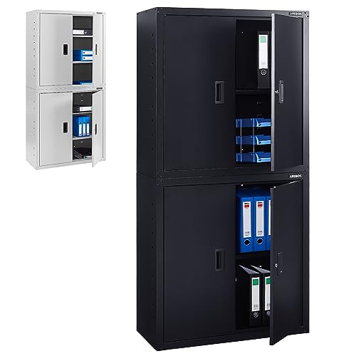 AREBOS Aktenschrank Büroschrank | Schwarz | 180 x 40 x 90 cm | 4 Türen | Höhenverstellbare Einlegeböden | mit Zylinderschloss
