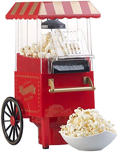 Rosenstein & Söhne Popkornmaker: Retro-Heißluft-Popcorn-Maschine, Miniatur-Rollwagen-Optik, 1.200 Watt (Popcornautomat)