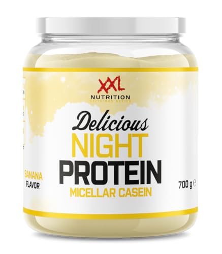 XXL Nutrition - Delicious Night Protein - Micellar Casein, Ein Köstliches Nachtprotein, 100% Reines Mizellares Kasein, Alle Essentiellen Aminosäuren (BCAA´s) - Banaan - 700 Gramm