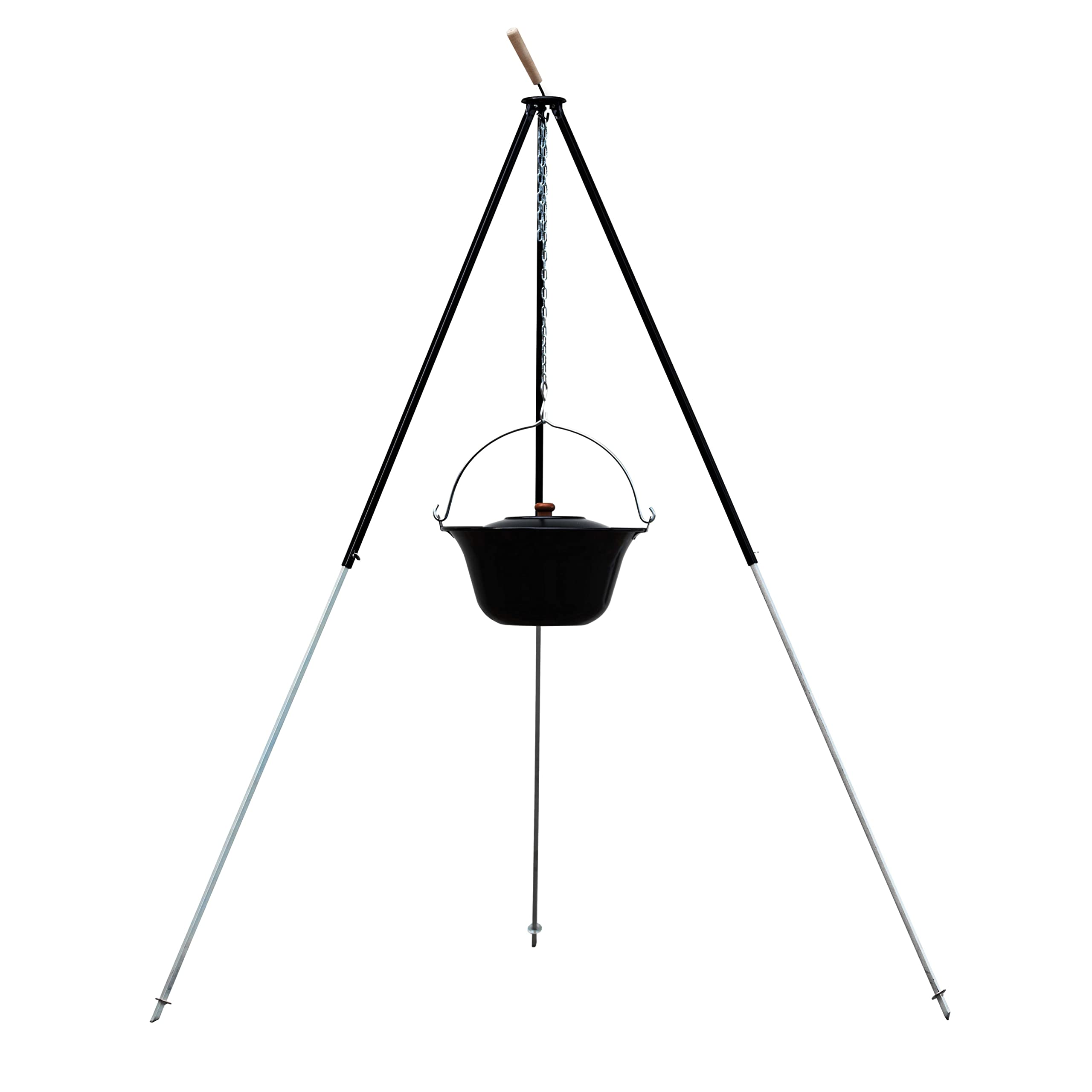 Czaja Feuerschalen® Dreibein mit Kessel 180 cm und 10 Liter Gulaschkessel für Feuerschale - Ungarischer Gulaschtopf mit Teleskop Dreibein für Feuerschale und Feuerstelle