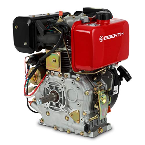 EBERTH 10 PS / 7,2 kW Dieselmotor mit 25,4 mm Ø Welle, E-Start, 20ah 12V Batterie, Standmotor mit Ölmangelsicherung, 4-Takt, 1 Zylinder, 406 ccm, Diesel Motor luftgekühlt, Kartmotor, Antriebsmotor