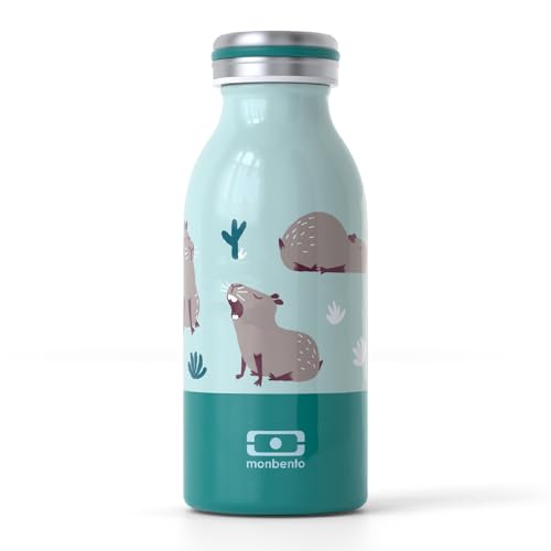 monbento -Trinkflasche Edelstahl Kinder MB Cooly Capy - Wasserschwein - Auslaufsicher Wasser Trinkflasche Perfekt für Schule - BPA Frei - Blau Grün
