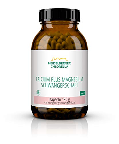 Heidelberger Chlorella – Calcium plus Magnesium Schwangerschaft Kapseln | 100 % vegan, ohne unnötige Zusatzstoffe & gute Bioverfügbarkeit | Qualität aus Deutschland | 180g (360 Kapseln)