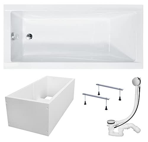KOLMAN Rechteck Badewanne Modern 150x70 mit Ablaufgarnitur VIEGA, Füßen und Wannenträger GRATIS
