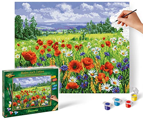 Schipper 609130824 Zahlen - Blumenwiese-Bilder malen für Erwachsene, inklusive Pinsel und Acrylfarben, 40 x 50 cm