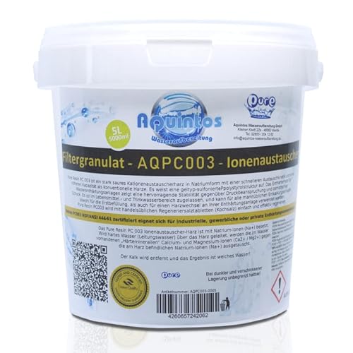 PC003 Enthärterharz Ionenaustauscher für Wasserenthärtungsanlagen Entkalkungsanlagen und Wasserfilter (5 Liter)