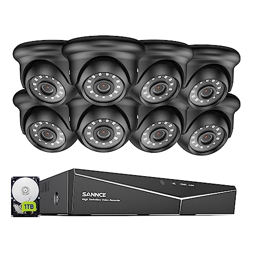 SANNCE 8CH 1080p Überwachungskamera Set 5-in-1 DVR mit 1 TB Festplatte und 8X Wasserdicht Überwachungskameras mit 100 Fuß Nachtsicht, Bewegungsalarm und Fernzugriff