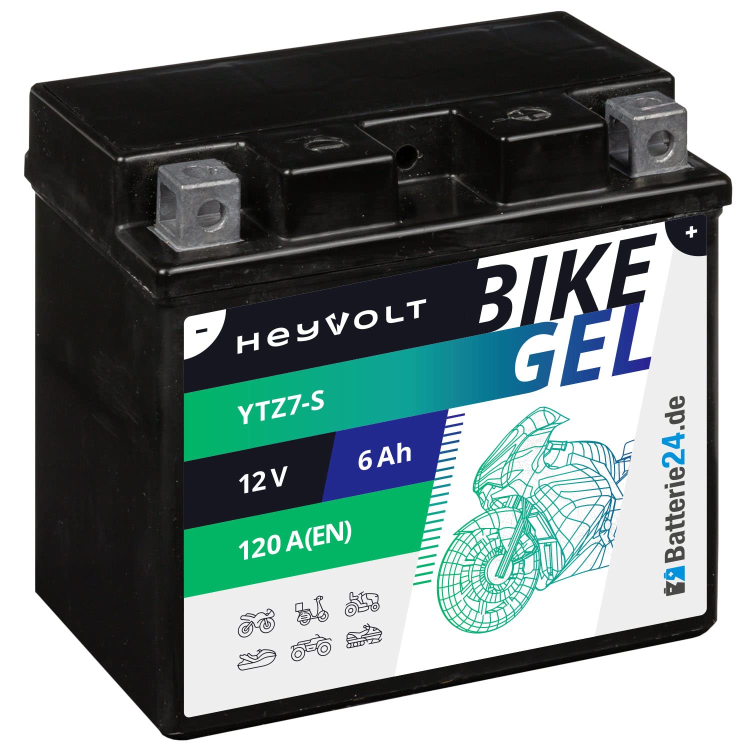HeyVolt GEL Motorradbatterie 12V 6Ah 50616 YTZ7-S TTZ7-S YTZ7S-BS GEL12-7Z-S