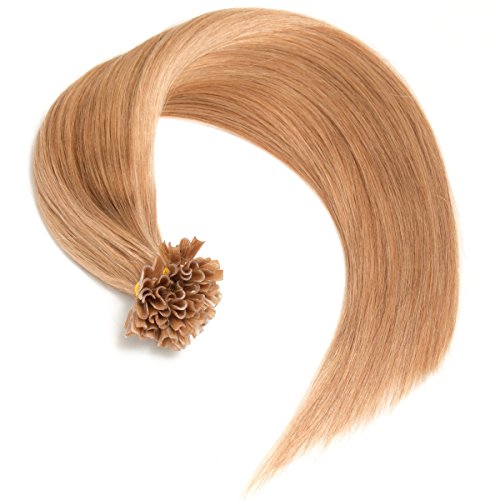 Dunkelblonde Keratin Bonding Extensions aus 100% Remy Echthaar/Human Hair 50 0,5g 50cm Glatte Strähnen - U-Tip als Haarverlängerung und Haarverdichtung - Farbe: #18 Dunkelblond