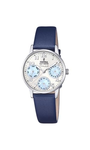 Festina Damen-Armbanduhr F20540/3, silbernes Gehäuse, Blau, multifunktional, 30 mm, silber, streifen