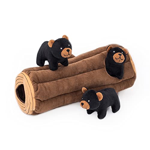ZippyPaws Burrow, Woodland Friends Black Bear Log – interaktives Hundespielzeug gegen Langeweile – Versteck-Hundespielzeug, buntes Quietschspielzeug für kleine und mittelgroße Hunde,