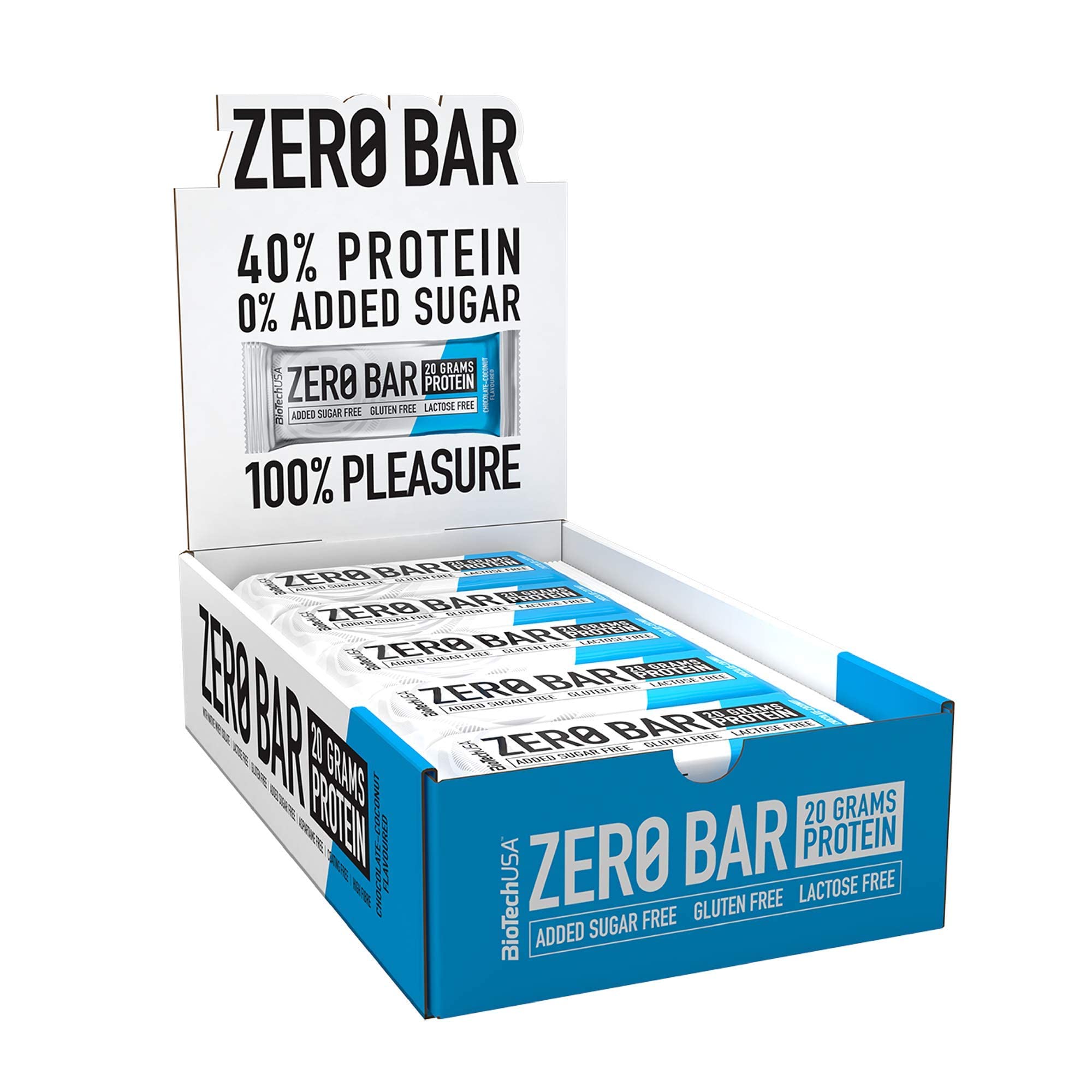 BioTechUSA Zero Bar Protein Snack - Zuckerarm & Laktosefrei | Knusprige Textur | Leckere Geschmacksrichtungen | Ideal für Diäten & Workouts, 20 * 50 g, Schokolade-Kokosnuss
