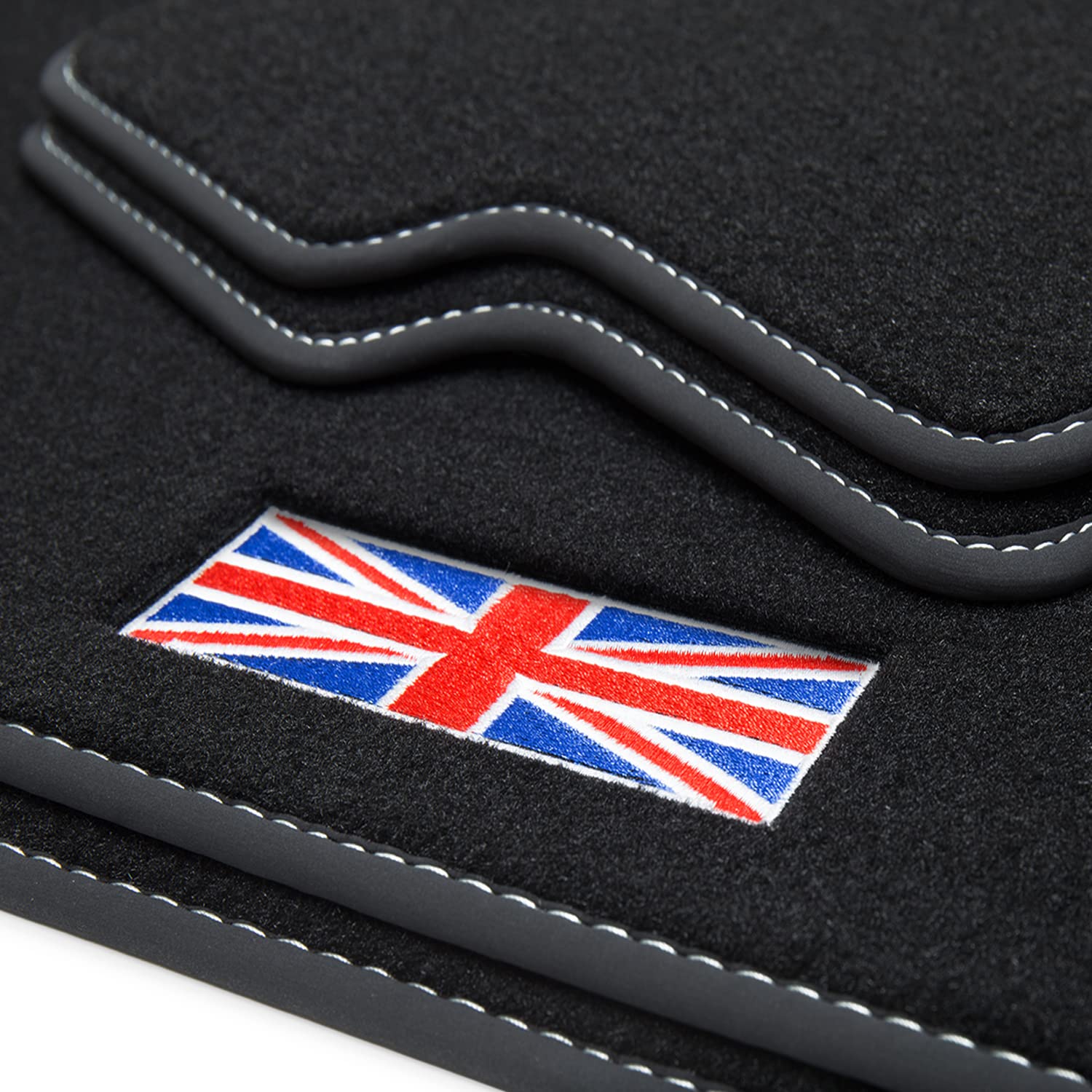 teileplus24 501 Exclusive Union Jack Logo Fußmatten kompatibel mit Mini 2 R56 2006-2014 Ziernähte