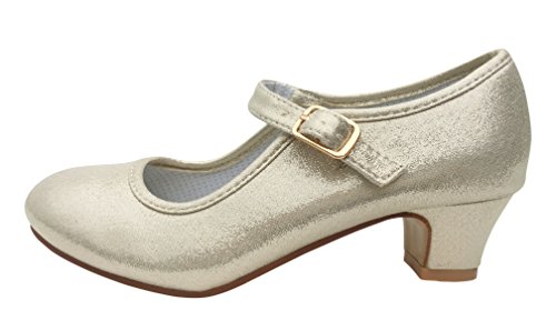 La Señorita - Prinzessinnen Schuhe – Gold Perlmutt matt glänzend für Mädchen - Brautjungfer Schuhe beim Hochzeit - Spanische Festliche Flamenco Tanz Schuhe für Kinder – ELSA Frozen