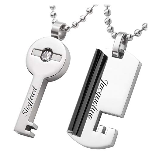 Schmuck-Pur Partner-Anhänger mit persönlicher Laser-Gravur Partnerschmuck Schlüssel Edelstahl 2 Halsketten 45/50 cm