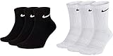 Nike 3 kurze und 3 lange Socken Sparset 6 Paar Weiß Schwarz oder gemischt, Größe:42-46, Farbe:schwarz weiss