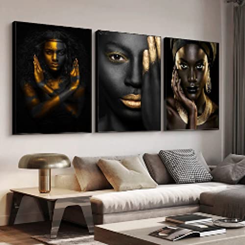 African Girl Gold Black Popularity Poster The Art Of Dressing Bilder Wandkunst für Wohnzimmer Drucke Leinwand Gemälde 80x80cmx3 Rahmenlos