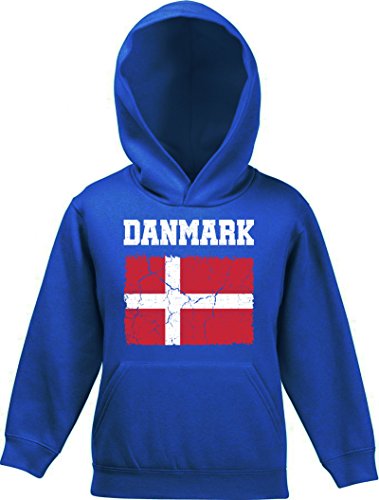 ShirtStreet Dänemark Denmark Fußball WM Fanfest Gruppen Kinder Hoodie Kapuzenpullover Mädchen Jungen Wappen Danmark, Größe: 116,Royal Blau