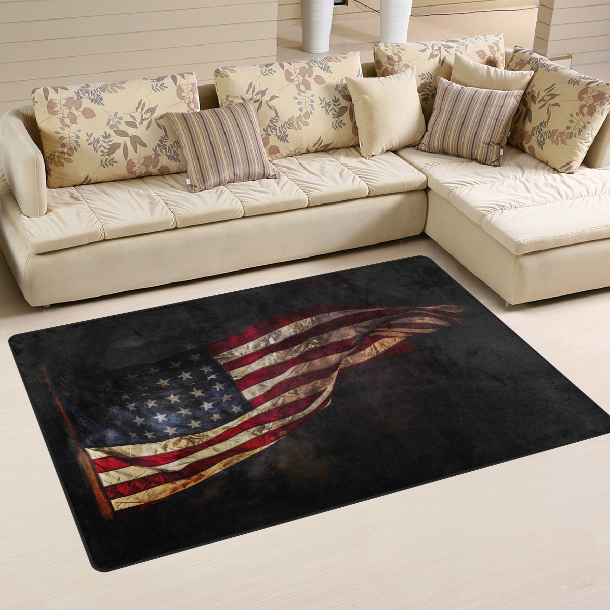 yibaihe, leicht, Bedruckt mit Deko-Teppich, Teppich, modern, amerikanische Flagge und wasserabweisend stoßfest. Für Wohn- und Schlafzimmer, 153 x 100 cm