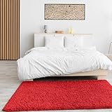 VIMODA Prime Shaggy Farbe Rot Teppich Hochflor Langflor Teppiche Modern für Wohnzimmer Schlafzimmer, Maße:100x200 cm