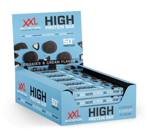 XXL Nutrition - High Protein Bar 2.0 - Proteinriegel, Protein Bar, Eiweißriegel, Protein Snack - Cookies & Cream - 20 pack