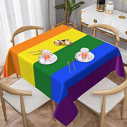 ROOZEE Rechteckige Tischdecke mit Regenbogen-Druck, 152 x 152 cm, wasserdicht und knitterfrei, perfekt für Mahlzeiten im Innen- und Außenbereich