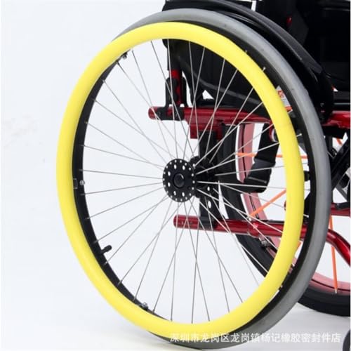 Rollstuhl-Greifreifenabdeckungen, rutschfeste Silikon-Rollstuhl-Greifreifenabdeckung, Hinterrad-Ringschutzabdeckung for verbesserten Halt und Traktion, Rollstuhlzubehör (Color : Yellow, Size : 24in