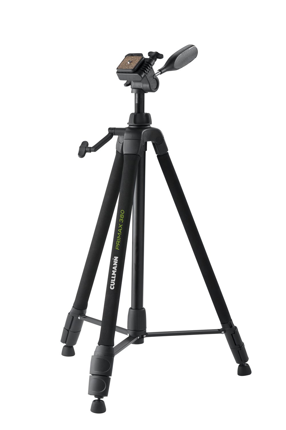 CULLMANN - 51381 - Primax 380 Dreibein-Kurbelstativ inkl. 3-Wege-Kopf mit Kamera-Schnellkupplung (1/4") - Auszugshöhe 159cm - Tragfähigkeit 3,5kg - Packmaß 66cm - Gewicht 1535g, Schwarz