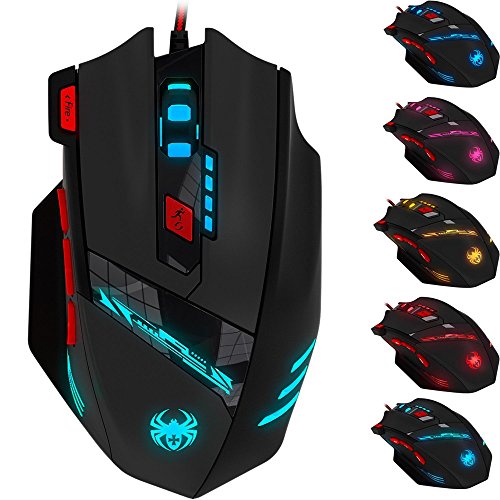 ZELOTES T90 Professional 9200 DPI High Precision USB Wired Gaming Mouse8 ButtonsWith 7 Kinds Modes of LED Colorful Breathing Light Weight Tuning Set (Black)
