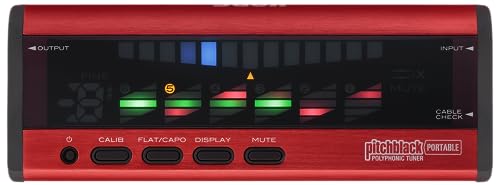 KORG Pitchblack Portable, Polyphones Stimmgerät / Tuner für Gitarre und Bass, Rot