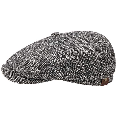 Stetson Hatteras Donegal Schirmmütze Flatcap Ballonmütze Tweedcap für Damen Herren Wintercap mit Schirm, Futter Herbst Winter (63 cm - schwarz)