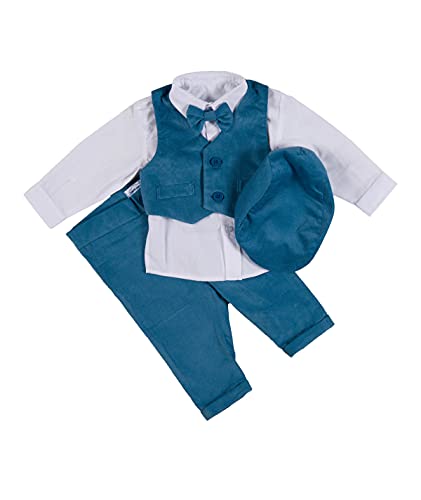 Cocolina4kids Taufanzug Blau Türkis Baby Jungen Anzug Hochzeitsanzug mit Weste (74)