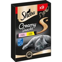 Sheba Creamy Snacks – Cremiges Katzen-Leckerli mit Huhn & Lachs – Praktische Sticks zum aus der Hand Schlecken – 9 x 12g Katzenleckerchen