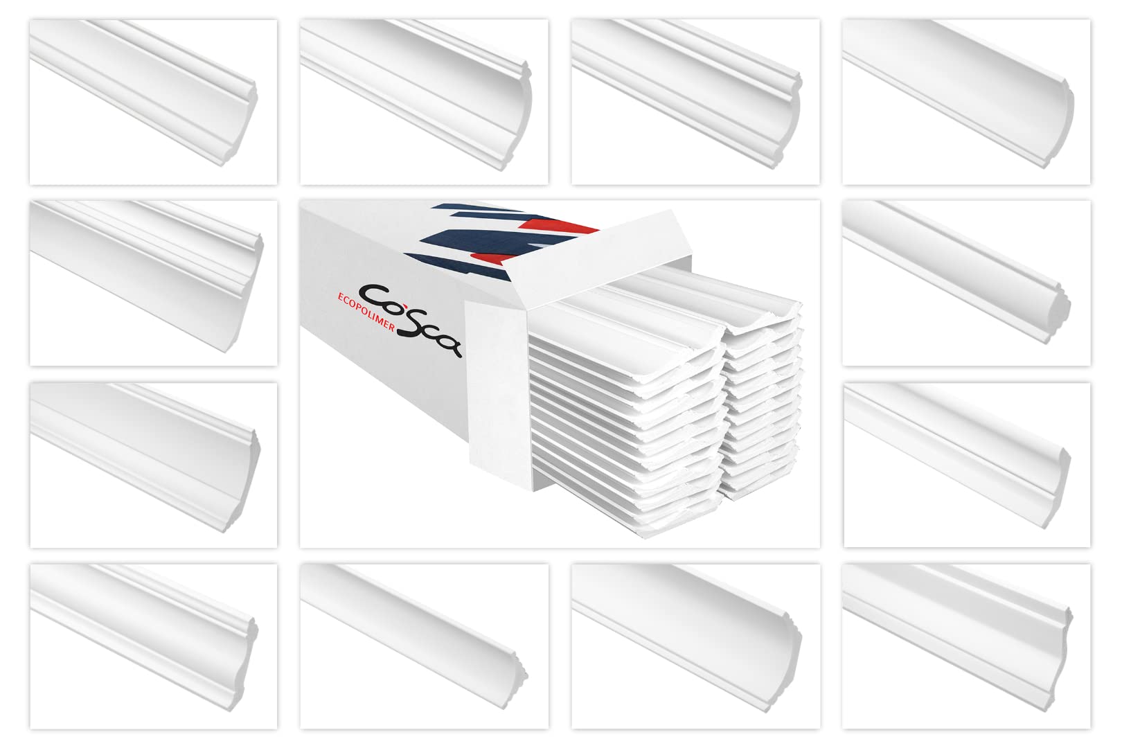 COSCA Deckenleisten aus Ecopolymer - Stuckleisten hochdichtes Styropor, extrem widerstandsfähig - (30 Meter CK16) Stoßfest Kunststoff weiß