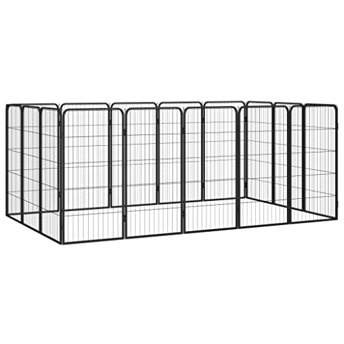 16 Panel Hunde-Laufgitter schwarz 50x100 cm pulverbeschichteter Stahl Artikelfarbe schwarz