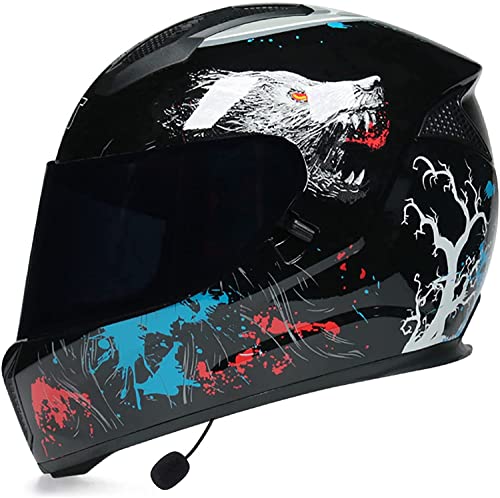 Motorradhelm Integralhelm Mit Bluetooth Klapphelm Für Damen Herren,DOT/ECE Genehmigt Motorrad Integrierter Bluetooth-Helm Motorrad Full Face Helm Rollerhelm Mit Doppelspiegel
