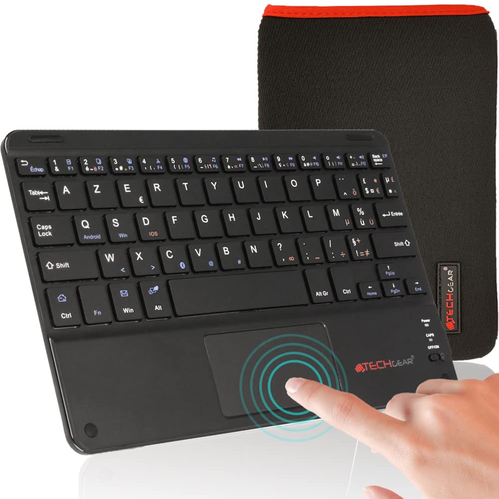 Techgear Active Strike Pro Tastatur, AZERTY, kabellos, Bluetooth, mit integriertem Touchpad, multifunktional für Asus Zenpad 10.1 (+ Schutzhülle für Tastatur angeboten)