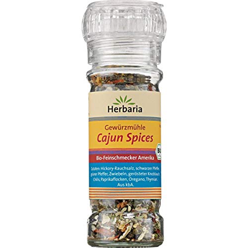 Herbaria "Cajun Spices" Gewürzmischung für BBQ u. Pfannengerichte, 1er Pack (1 x 45 g Glasmühle) - Bio