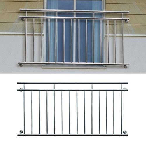 ECD Germany Französischer Balkon 100 x 90 cm | mit 7 Füllstäben | glänzend | aus Edelstahl | Balkongeländer Balkongitter Fenstergitter